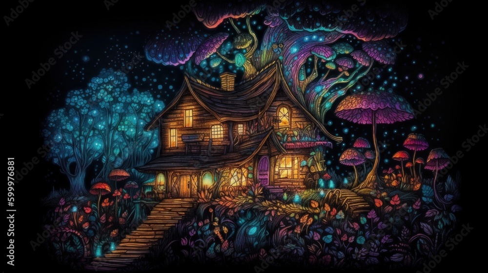 Fantasy forest wooden house art