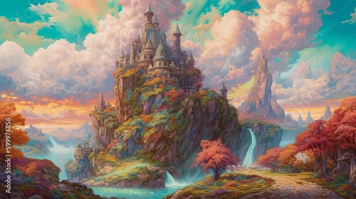 Magical castle kingdom island fantasy art