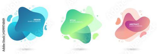 Set of abstract gradient liquid shape amoeba graphic elements. Colored fluid elements for minimal banner, logo.