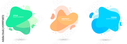 Set of abstract liquid shape graphic elements. Colored fluid amoeba elements for minimal banner, logo.