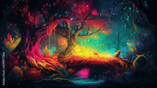 Forest trees in neon fantasy colors