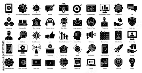 Digital Nomad Glyph Iconset Freelancer Freelancing Glyph Icon Bundle in Black