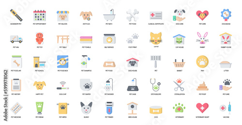 Pet Grooming Flat Iconset Animal Dog Cat Color Icon Bundle