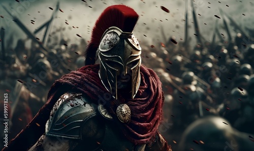 Obraz na plátně dark epic of spartan warrior in the battle, battle action, dynamic battle scene