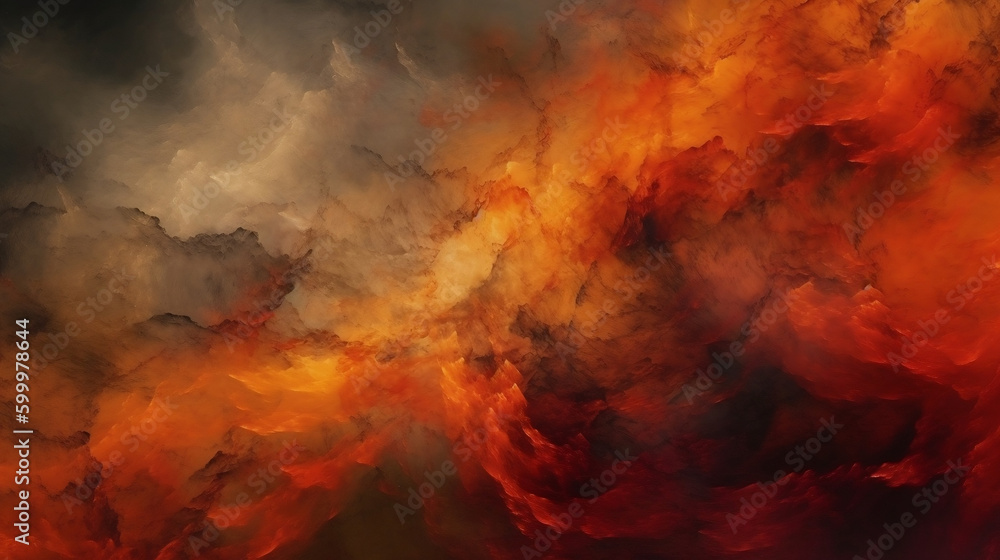  Fractal abstract red glowing smoke. Canvas style. Mysterious dreamscapes abstract. Ink-washed fabrics. Dark amber - Generative AI