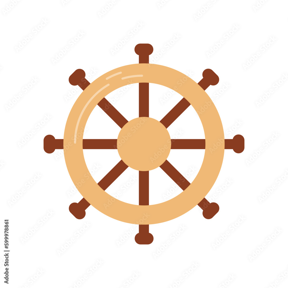 Ship's steering wheel isolated on white background. Cute vector illustration Ship's steering wheel isolated on white background. Cute vector illustration