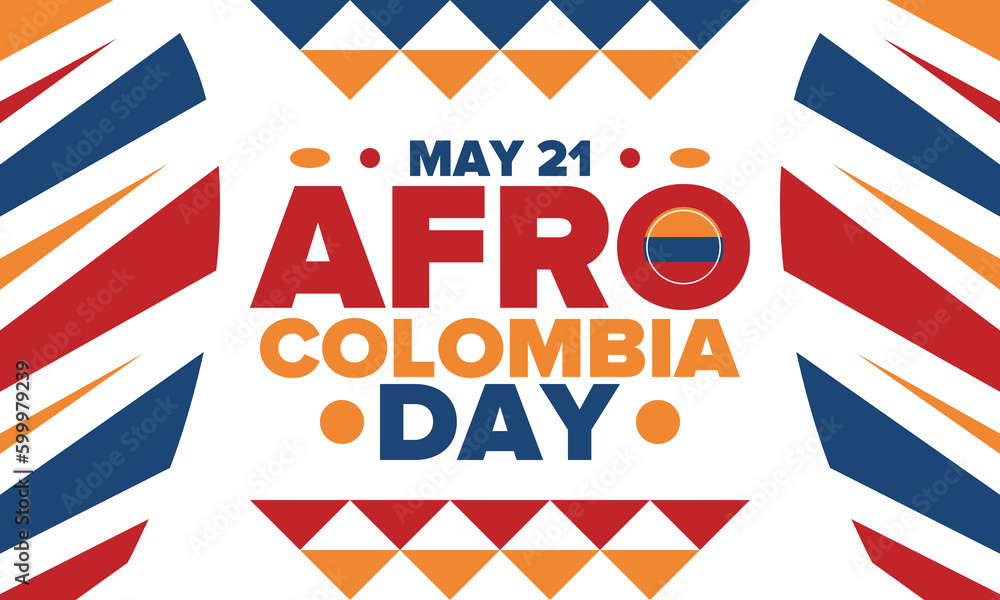Afro-Colombian Day in Colombia. Celebrate annual in May 21. Freedom day poster. National holiday. Colombian flag. Afro-Colombian culture, history and heritage. Tradition pattern. Vector illustration