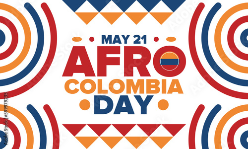 Afro-Colombian Day in Colombia. Celebrate annual in May 21. Freedom day poster. National holiday. Colombian flag. Afro-Colombian culture, history and heritage. Tradition pattern. Vector illustration