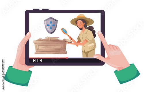 Museum virtual online tour gallery digital guide technology concept. Vector graphic design illustration