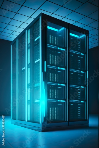 Working Data Center Full of Rack Servers and Supercomputers, Modern Telecommunications, Artificial Intelligence, Supercomputer Technology Concept.3d rendering,conceptual image.