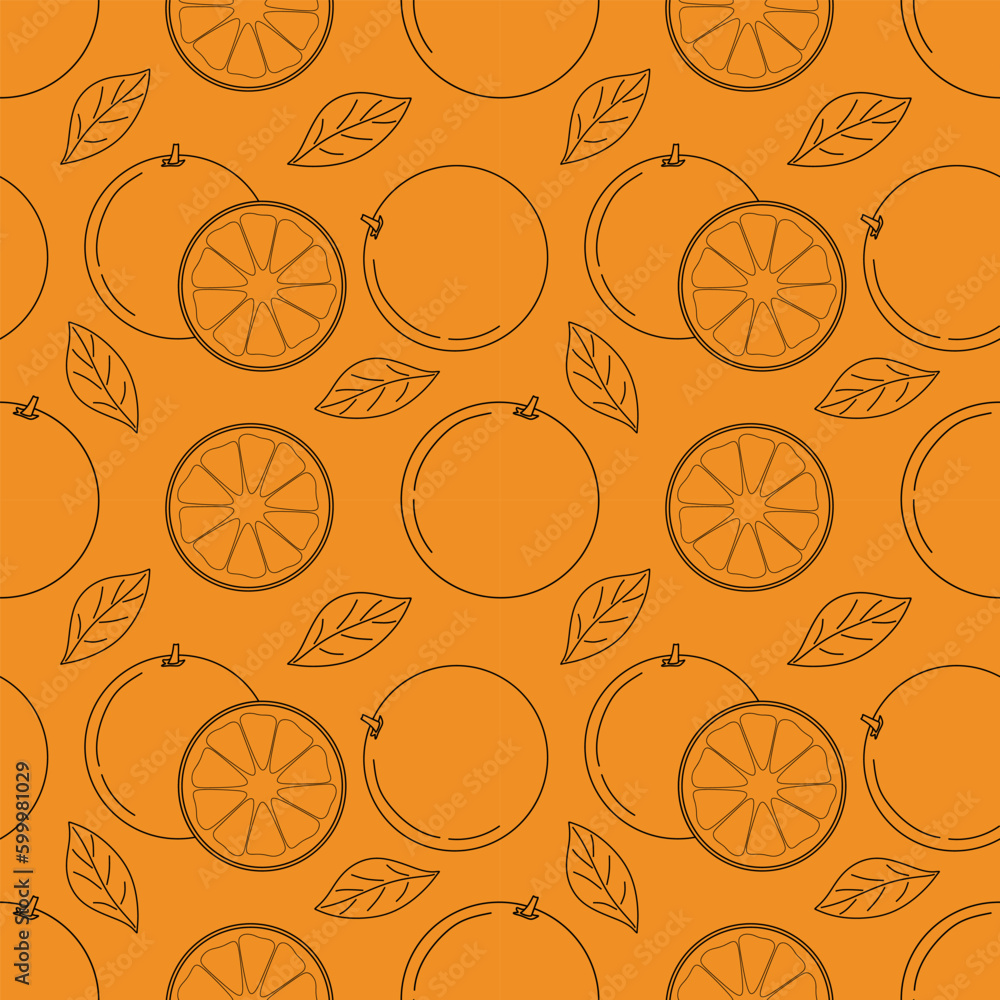 Seamless Pattern with orange fruits and leaves on orange background ...