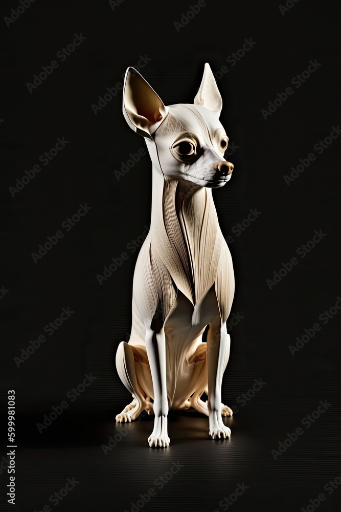 AI-generated illustration of an American Toy Terrier dog sculpted in wood. MidJourney.