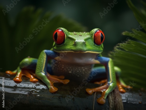 Vibrant Green Frog on Natural Habitat AI Generated Generative AI © ArquitecAi