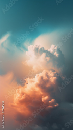 Ravishing enchanting cloud background with beautiful teal blue sky and fluffy pink clouds