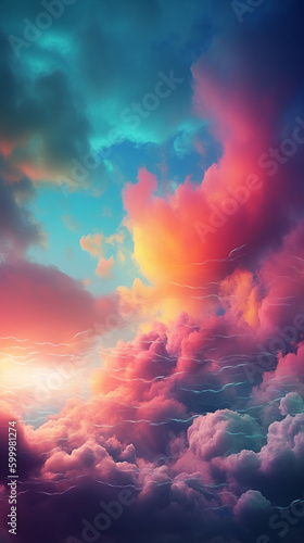 Fluffy blurred rainbow sunset clouds