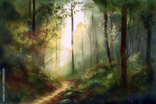 landscape with trees  watercolor - Ai