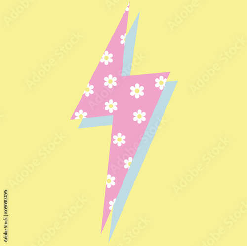 pink lightning bolt with flower pattern and drop shadow, editable vector layout, simple and girly style, represents girl power photo