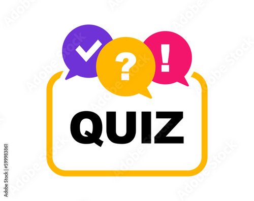 Quiz logo. Quiz time label with question mark. Quiz emblem for business, marketing and advertising. Vector illustration.