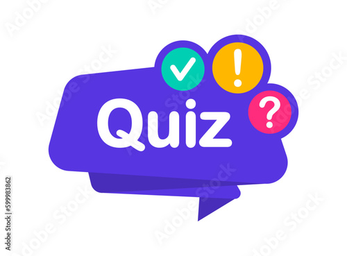 Quiz logo. Quiz time label with question mark. Quiz emblem for business, marketing and advertising. Vector illustration.