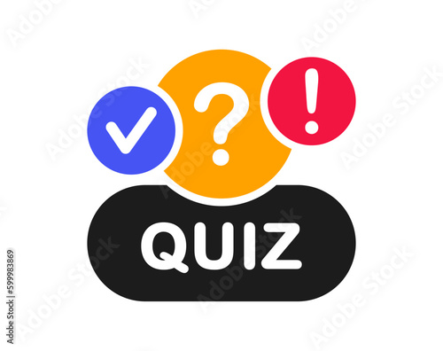 Quiz logo. Quiz time label with question mark. Quiz emblem for business, marketing and advertising. Vector illustration.