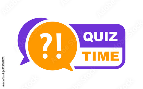 Quiz time logo. Quiz label with question mark. Quiz emblem for business, marketing and advertising. Vector illustration.