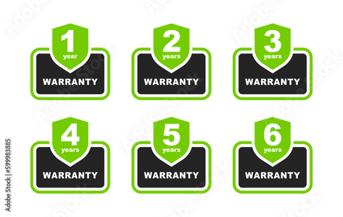 1, 2, 3, 4, 5, 6 years warranty label. Warranty badge. Vector illustration.