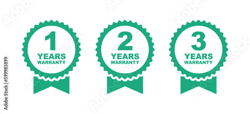 1, 2, 3 years warranty label. Warranty badge. Vector illustration.