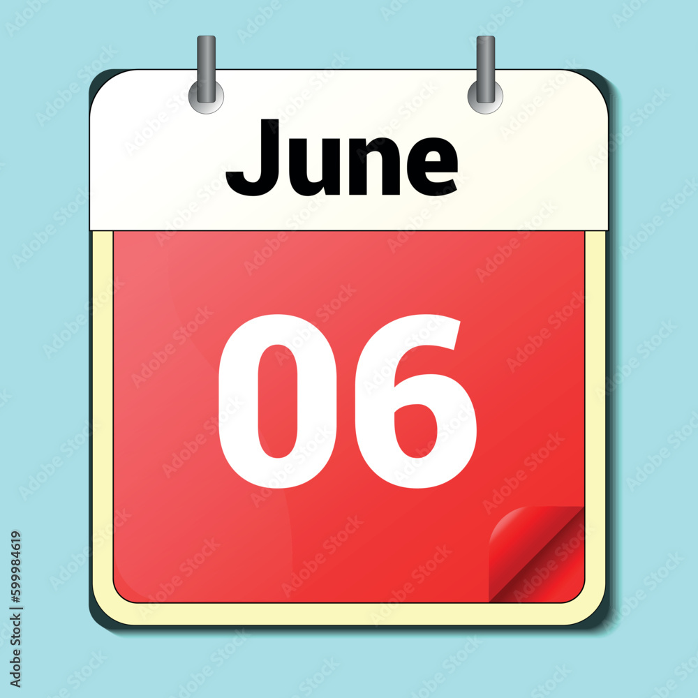 Fototapeta premium calendar vector drawing, date June 6 on the page