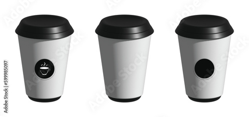 Wallpaper Mural Set of takeaway coffee cup mockup icons isolated on white background, takeaway coffee cup mockup empty for typing and logos, realistic 3d grey coffee cup with black lid. Vector illustration Torontodigital.ca