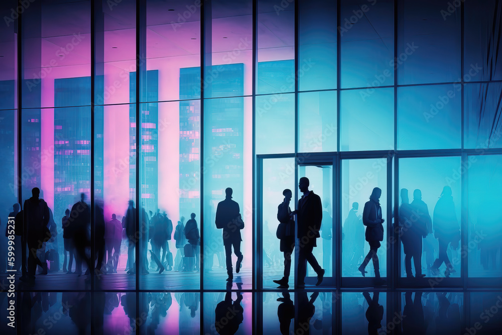 blurred people walking inside a building, ai generated blurred people walking inside a building, ai generated