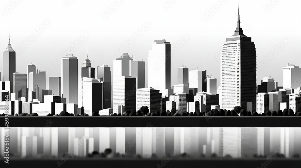 Black and white panorama city