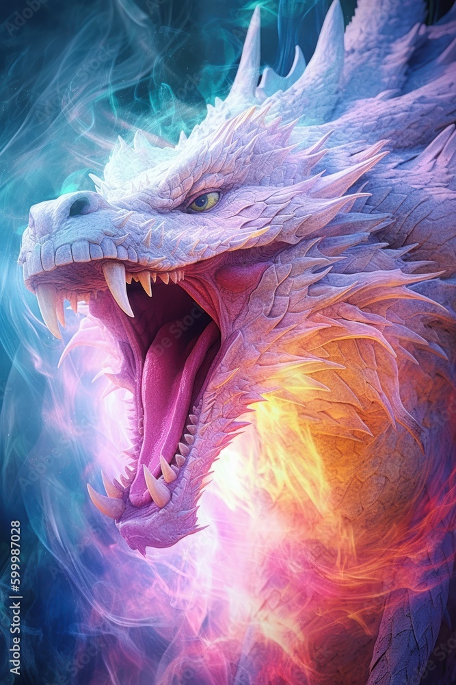 abstract white dragon mouth open wide highly portrait engine closeup