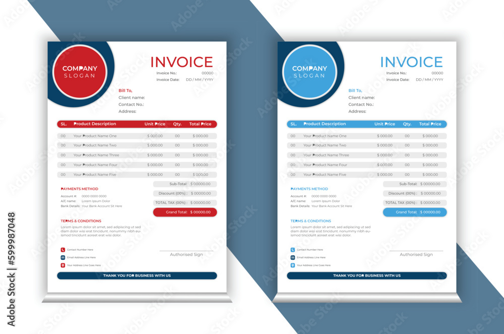 Modern and professional invoice template. Vector illustration.