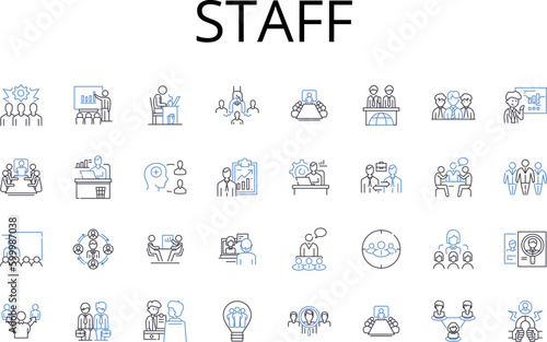 Staff line icons collection. Personnel, Employees, Workers, Team members, Crew members, Colleagues, Associates vector and linear illustration. Members,Teammates,Helpers outline signs set