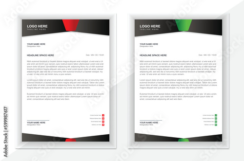 Modern letterhead template in attractive gradient variations of black, green and red colors.
