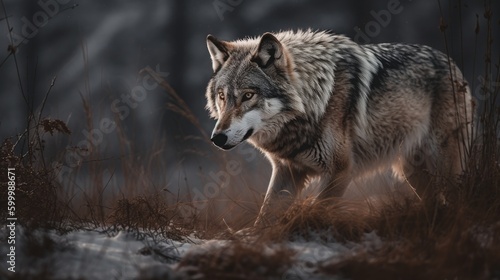 Captivating Gray Wolf in Nature  AI Generated Generative AI