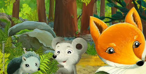 cartoon scene with friendly animal in the forest