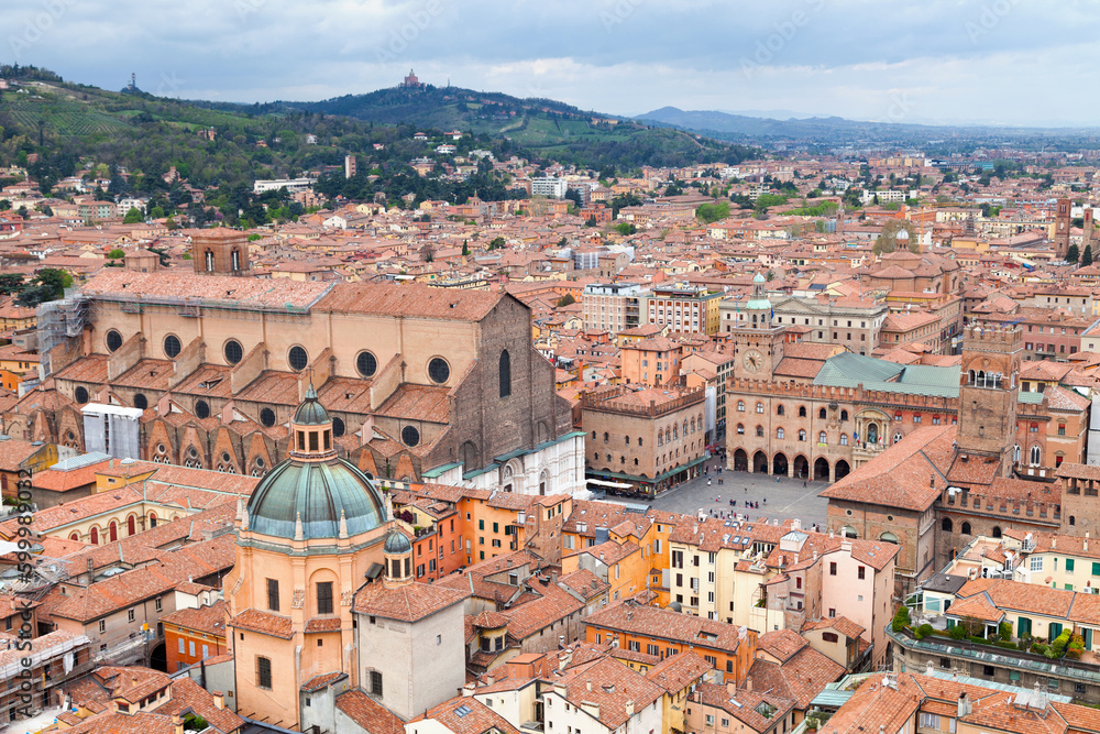 Aerial view of Santa Maria della Vita and the Piazza Maggiore in Bologna