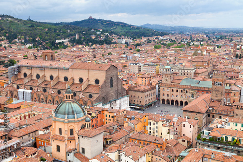 Aerial view of Santa Maria della Vita and the Piazza Maggiore in Bologna photo