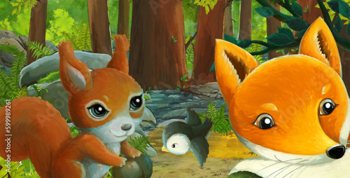 cartoon scene with friendly animal in the forest