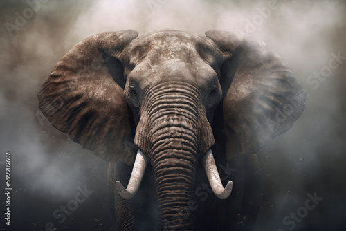 elephant marching through a dust cloud- made with generative ai