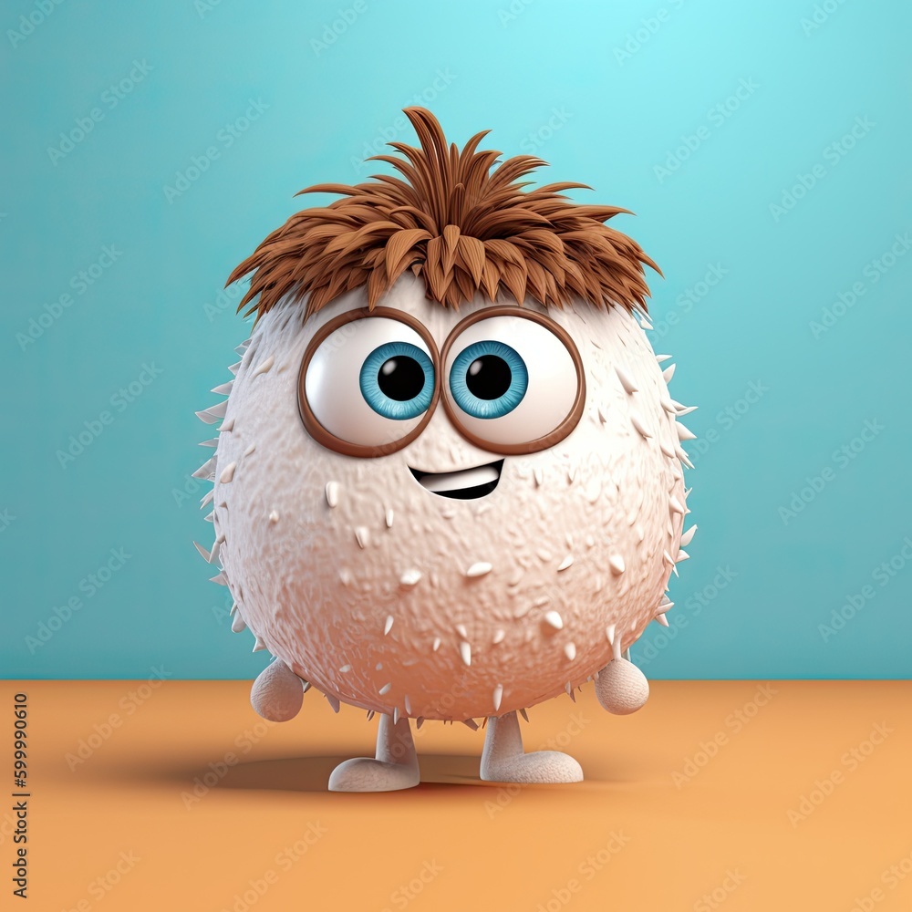 Cute Cartoon Coconut Character (Generative AI)
