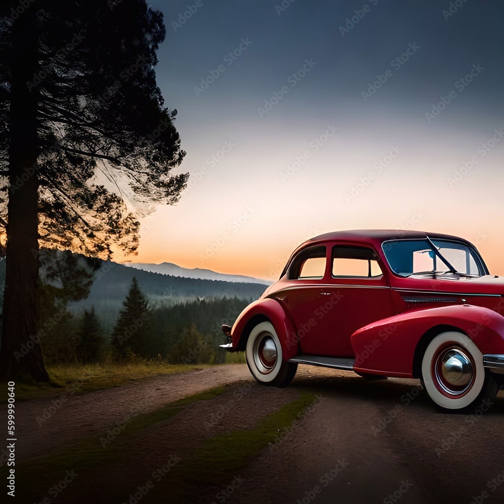 Fototapeta premium Old Car In Dark Woods Generative Ai
