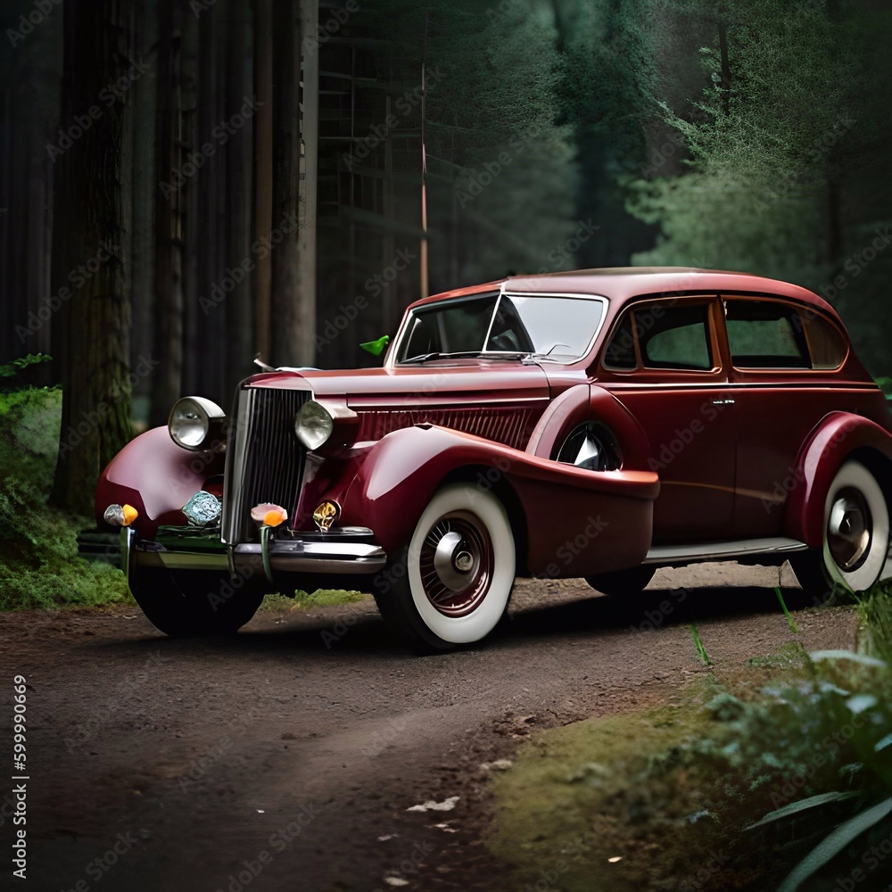 Fototapeta premium Old Car In Dark Woods Generative Ai