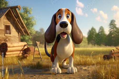 Cute Cartoon Basset Hound o...