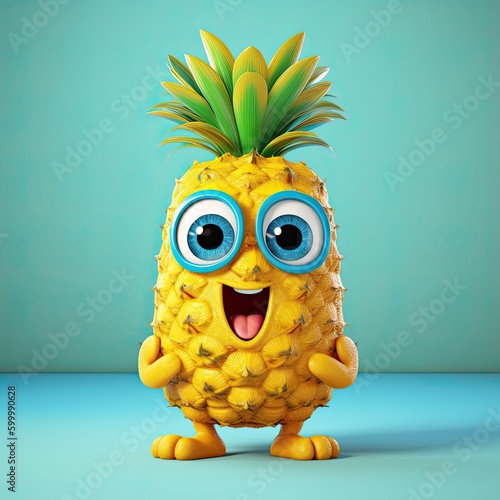 Cute Cartoon Pineapple Character (Generative AI)