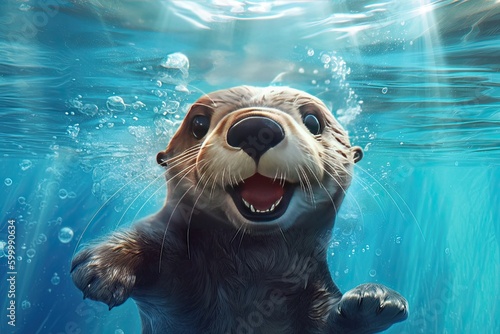 Cute Sea Otter Playing Unde...