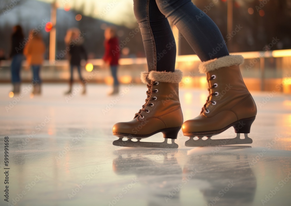 Winter Recreation of Ice Skating in the City. Generative AI. Winter Recreation of Ice Skating in the City. Generative AI.