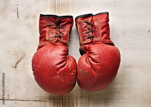 Close-Up of Red Leather Boxing Gloves for Training and Martial Arts Competition. Generative AI.