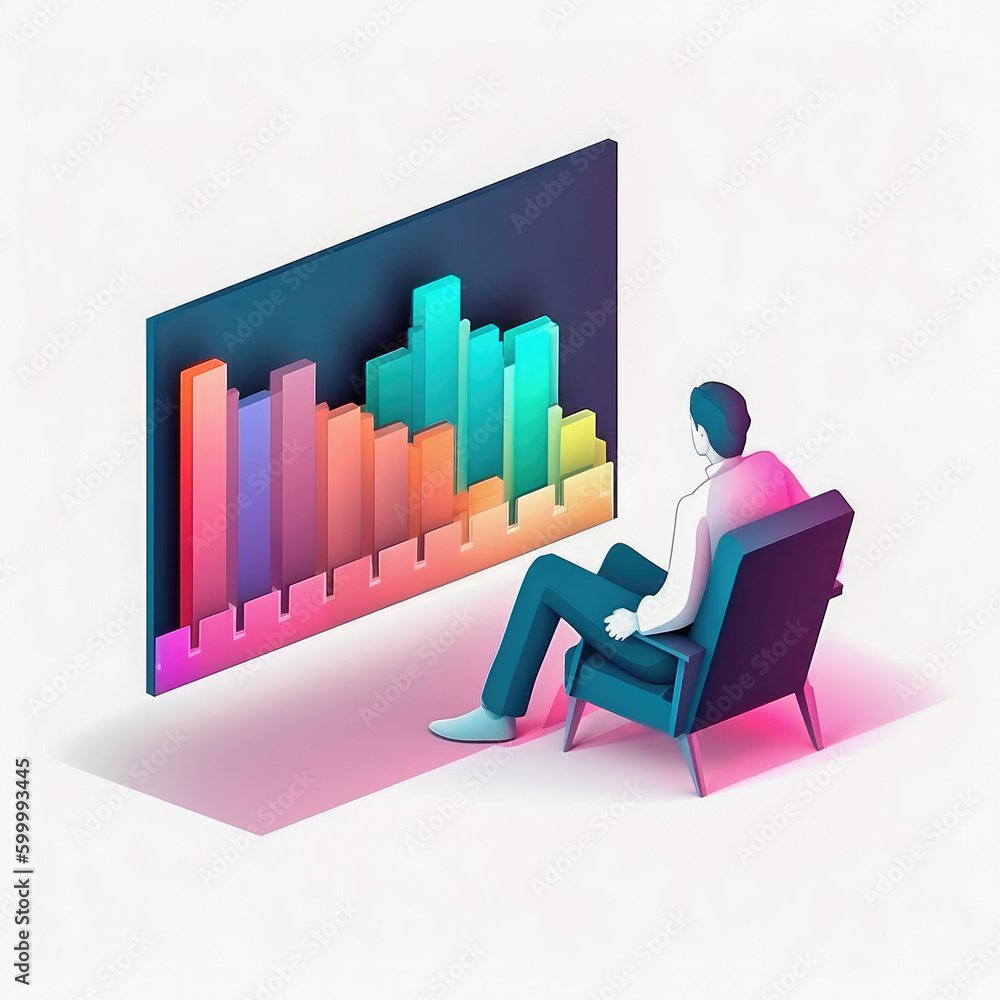 Man watching value charts on television. Generative AI Man watching value charts on television. Generative AI
